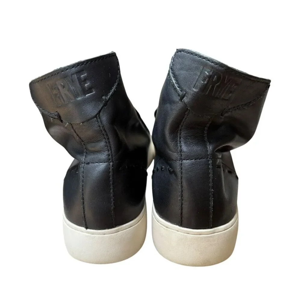 Frye Lena black leather high-top sneakers distinct whipstitch detail size 8